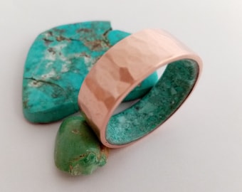 Hammered Copper Ring: Turquoise Wedding Band, His & Hers Boho Style
