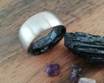 Handmade Titanium Wedding Band: Tourmaline & Amethyst Stone Inlay