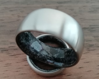 Black Tourmaline Amethyst Titanium Ring Set: His and Hers Bands