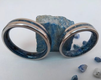 Blue stone, Mix lapis lazuli stone & Tourmaline stone, Sodalite stone, Matching wedding band, Alternative boho rings, Engagement band, Two