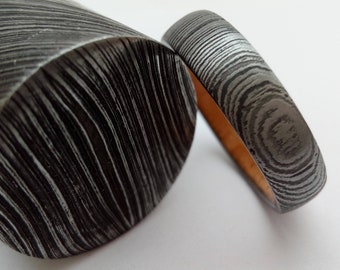 Unique Damascus steel ring, Mens wedding band, Womens wedding ring, 6mm, Mahogany wood, Wedding ring men, Wedding ring women, Damascus steel
