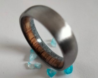 Gift for womens, Rings for womens, Bourbon wood rings, Aquamarine stone, Titanium wedding band, His and hers ring, Raw stone, Unique rings