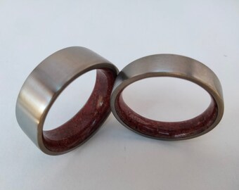 Matching Titanium Wedding Band Set: Red Jasper Stone Inlay