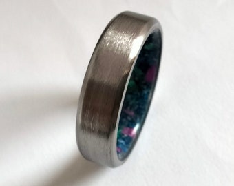 Lapis lazuli, Malachite, Sugilite, Titanium wedding band, His and hers ring, Raw stone rings, Unique rings, Mens wedding band, Womens rings