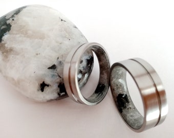 Handmade Titanium Wedding Band Set: Moonstone Rings, His & Hers, 6-8mm