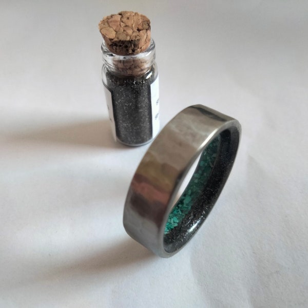 Meteorite Rings for Men, Turquoise Natural Stone Rings, Malachite Natural Stone Rings, Hammered titanium wedding band, His and hers rings