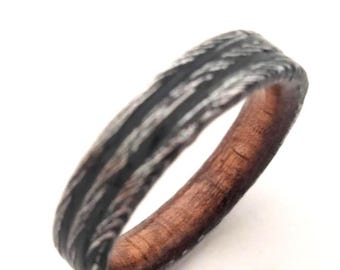 Anniversary gift for mens, Mens wedding band, Damascus steel stone ring, Tourmaline and Koa wood