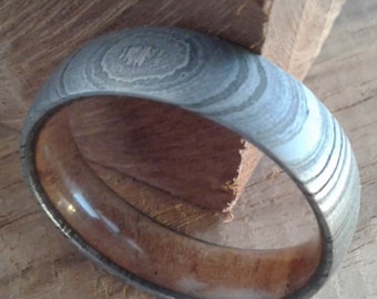 Rings gift for mens, Man wooden wedding band, Damascus steel ring, Women gift, Unique engagement, Walnut wood, Proposal man ring