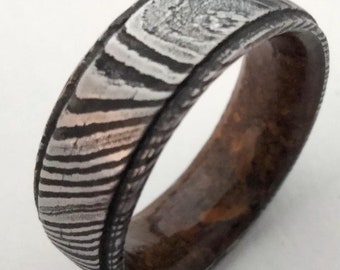 Gift for mens, Unique Damascus ring, Raw Tiger eye stone, Mens wedding band, Womens wedding band, Damascus steel ring, Wedding ring