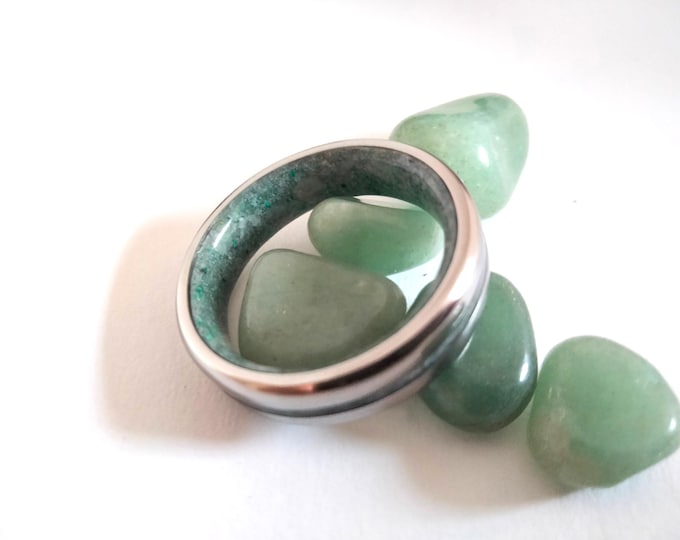 Featured listing image: Natural Green Jade Titanium Wedding Band, Men's 6mm Ring
