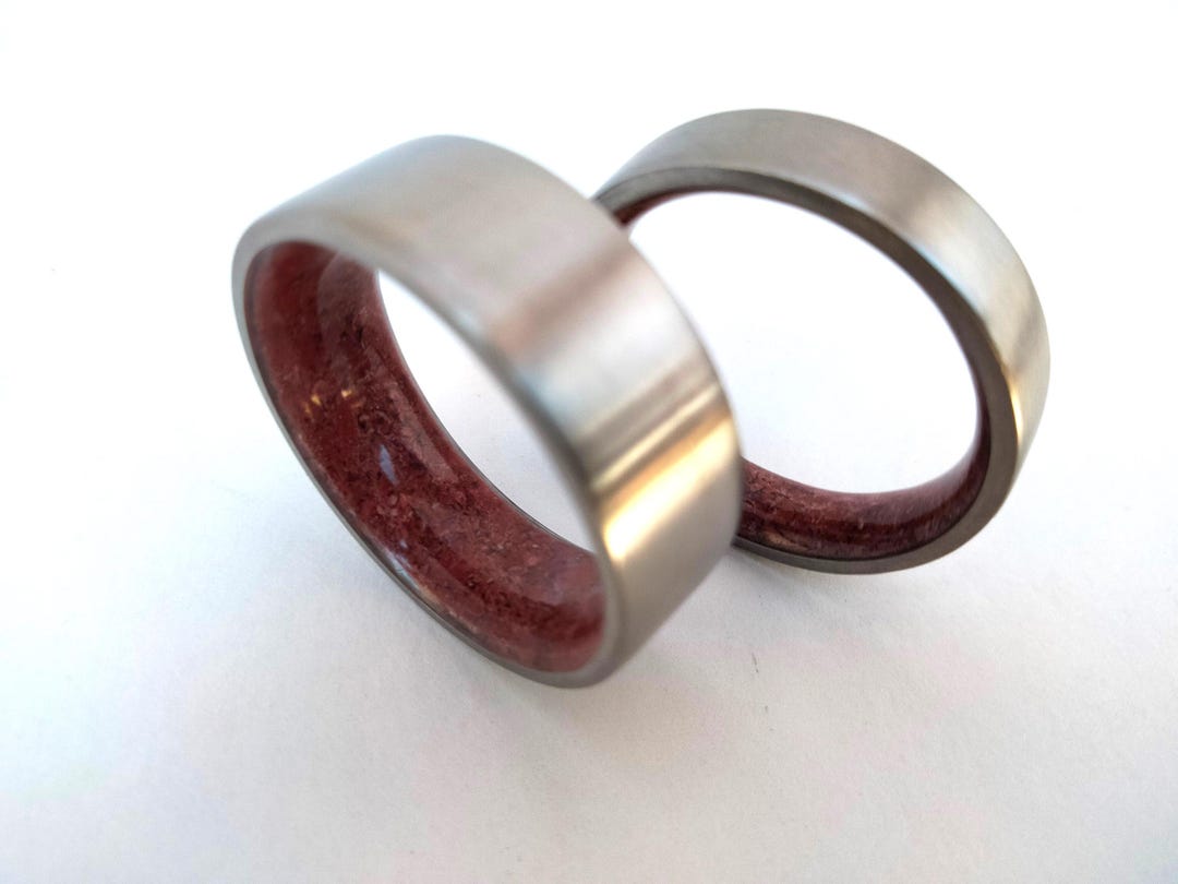 Titanium Wedding Band Set: Red Jasper Stone Inlay, Anniversary Rings - Etsy