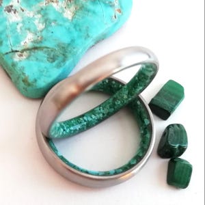 Malachite & Turquoise Titanium Rings: Hypoallergenic Unisex Bands, 4mm