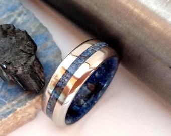 Women wedding band, Mens wedding band, Titanium Engagement ring, Promise band, Lapis lazuli stone, Black Tourmaline stone, His and hers ring