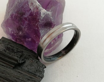 Titanium Ring: Raw Stone Amethyst Tourmaline Band, His & Hers, 6mm