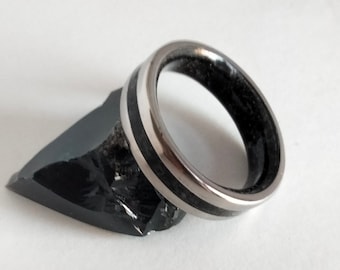 Mens wedding band, Obsidian ring, Titanium Engagement band, Black raw stone, Alternative wedding band, Christmas gift, Black friday gift