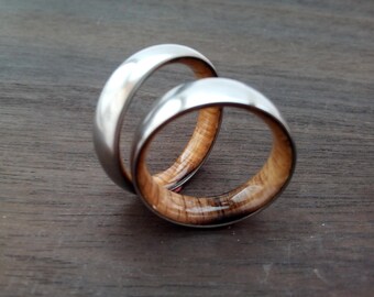 Gay rings, Wedding bands, Promise bands, Unique wedding bands, Titanium bands, Whiskey barrel, Ring set his and her, Handmade jewelry rings
