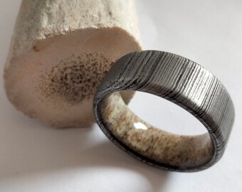 Gift for mens, Mens Antler Rings, Damascus ring, Beveled Edges Band, Gift for Him and Her, Mens wedding band, Unique holiday gift for dad