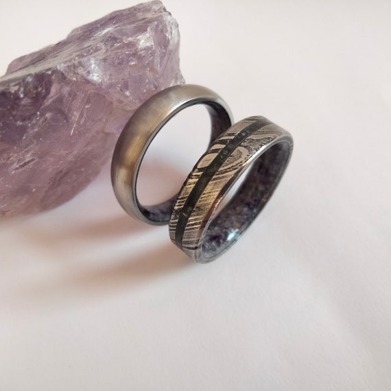 Wedding Ring Set His and Hers, Natural Purple Amethyst Raw Stone