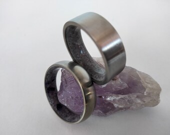Titanium Wedding Band Set: Amethyst & Custom Birthstone Rings