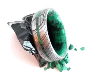 Gift for mens, Unique Damascus ring, Raw Malachite stone, Raw Obsidian stone, Mens wedding band, Womens wedding band, Damascus steel ring