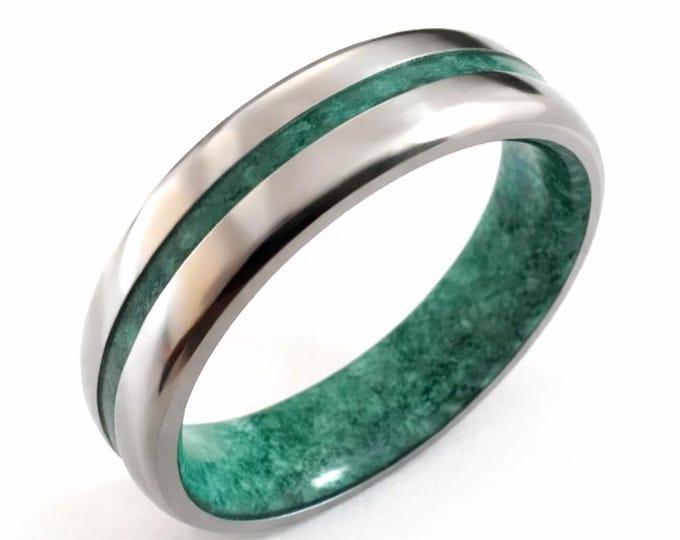 Featured listing image: Titanium Men's Ring: Green Jade Stone Wedding Band