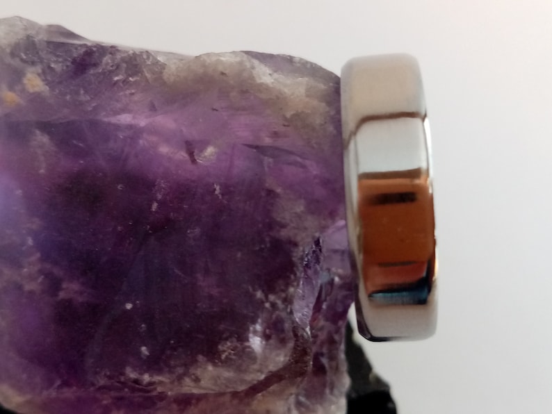 Raw Stone Wedding Band Titanium Wedding Band for Men Women Wedding Ring His and Hers Wedding band Unique Titanium Ring Tourmaline Amethyst