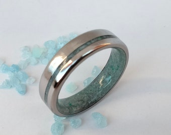 Men's Wedding Band, Aquamarine stone Ring, Male Ring, Mens Titanuim Engagement, Wedding Ring, Mens Wedding Ring, Womens Promise ring, Unisex