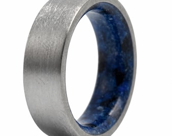 Gift for mens, Lapis lazuli and Tourmaline ring, Mens square titanium band, Womens boho ring