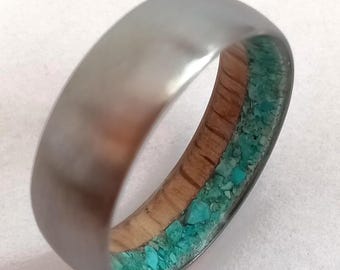 Mens wedding band, Stone ring, Titanium ring, Womens wedding band, Raw stone ring, Unique ring, Couples rings, Promise rings, Round band