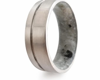 Wedding band his and hers, Natural raw Moonstone, Engagement titanium rings, His and hers Marreit ring, Mens gift, Womens gift, Unisex rings