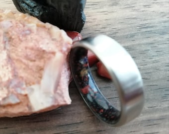 Gift for mens, Unique round ring Mens wedding band Womens Proposal band Engagement ring Promise rings band stone Red Jasper Tourmaline Opal
