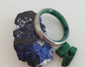 Male Wedding Band Female Wedding Band Raw Stone Wedding Ring Malachite Stone Azurite Stone Mens Wedding Band Unique Ring His and Her Unisex