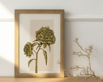 Wall Art, Botanical Peony Art Print, Home Decor, Floral Print Wall Decor