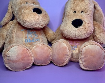 Personalised Birth Announcement Soft Toy Dog — the sweetest keepsake for newborns and proud parents alike.