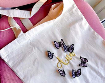 Embroidered Butterfly Tote Bag, Personalised Gift