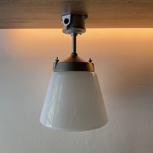 Mid-Century Modernist Bauhaus Industrial Opaline Glass Pendant Lamp