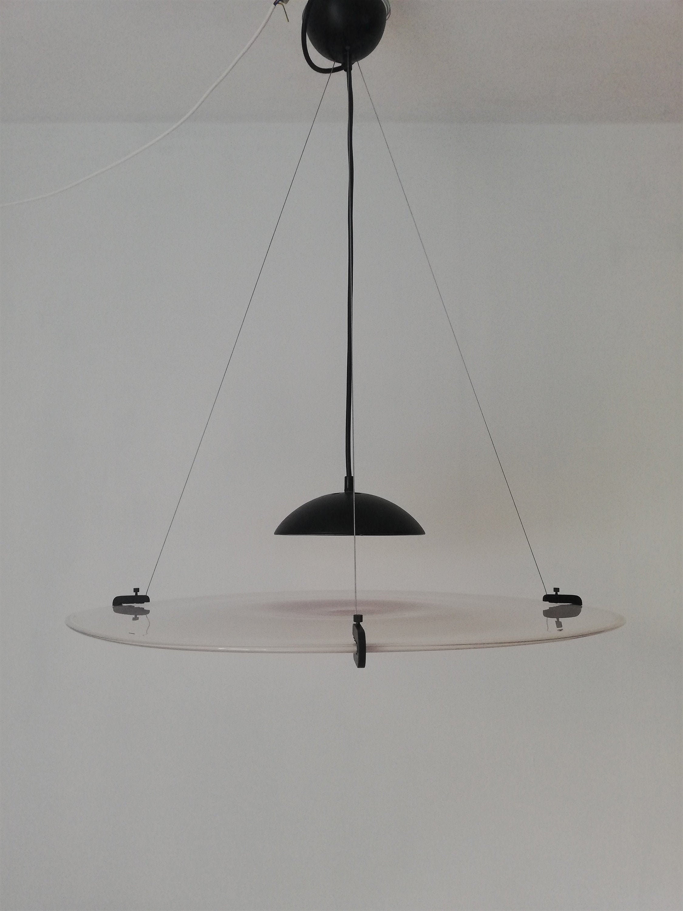 Suspended Large Murano Milky Glass Disc Shaped Ceiling Pendant Light