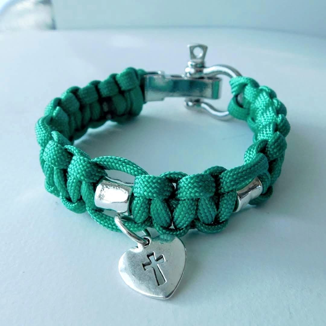 Bracelet en maillon de chaîne de vélo - paracorde verte