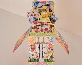 Daffodils Pop Up Card: 3D Birds and Garden Greeting card