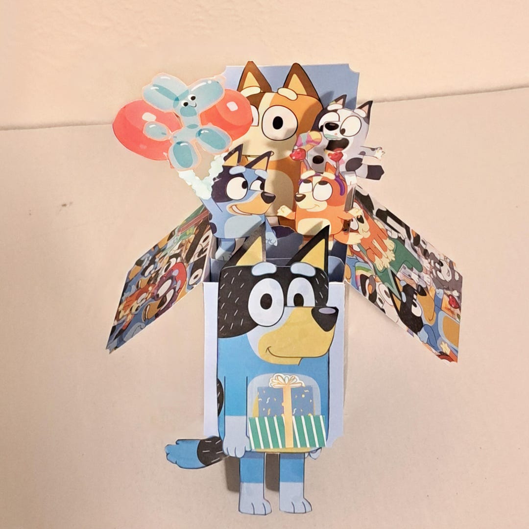 Kids Birthday Greeting Card, Bluey Pop up Card, Handmade Birthday