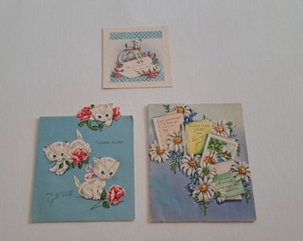 Vintage Get Well greeting cards, 1940s unused greeting cards, set of 3 cards, junk journals,  craft ephemera,  vintage cards, paper craft