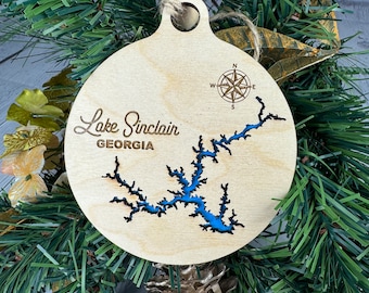 Lake Sinclair Georgia Christmas Ornament | Wooden Christmas Ornament | Personalized Ornament | Lake Ornament