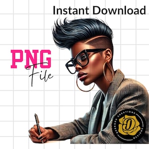 Black Woman PNG: Pixie Hair Clipart, Melanin Queen (Digital Download)