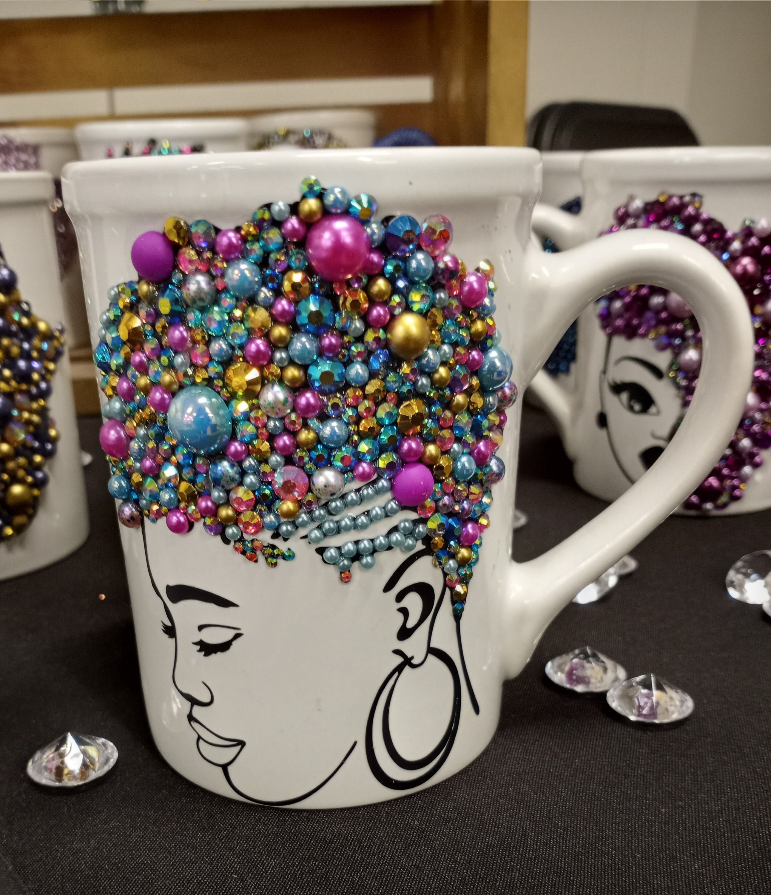Bling mugs with rhinestones and pearls