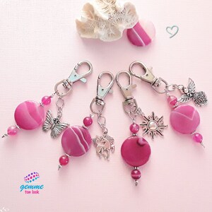 Porte-clé,accessoires décoratifs sac d'école,sac à lunch,Agate lace rose,breloque soleil,papillon,cheval licorne,ange