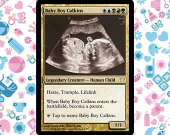 Custom FOIL MTG Style Baby Shower Magic Card Parody- Choose Text, Color, Photo! Surprise Gender Reveal/Baby Shower/Ultrasound Cards