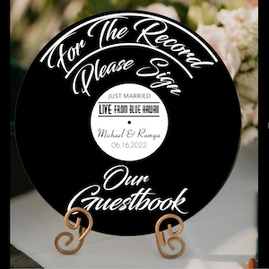 For the Record, Please Sign Our Guestbook! Record Guestbook Sign | Sign our Guestbook...Wedding Guest Book Idea, Custom Record Label