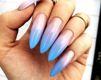 Pastel Blue Acrylic Nails nude blue ombre 10 custom false nails gel acrylic artificial glossy matte long short square coffin almond stiletto summer glue pop nail