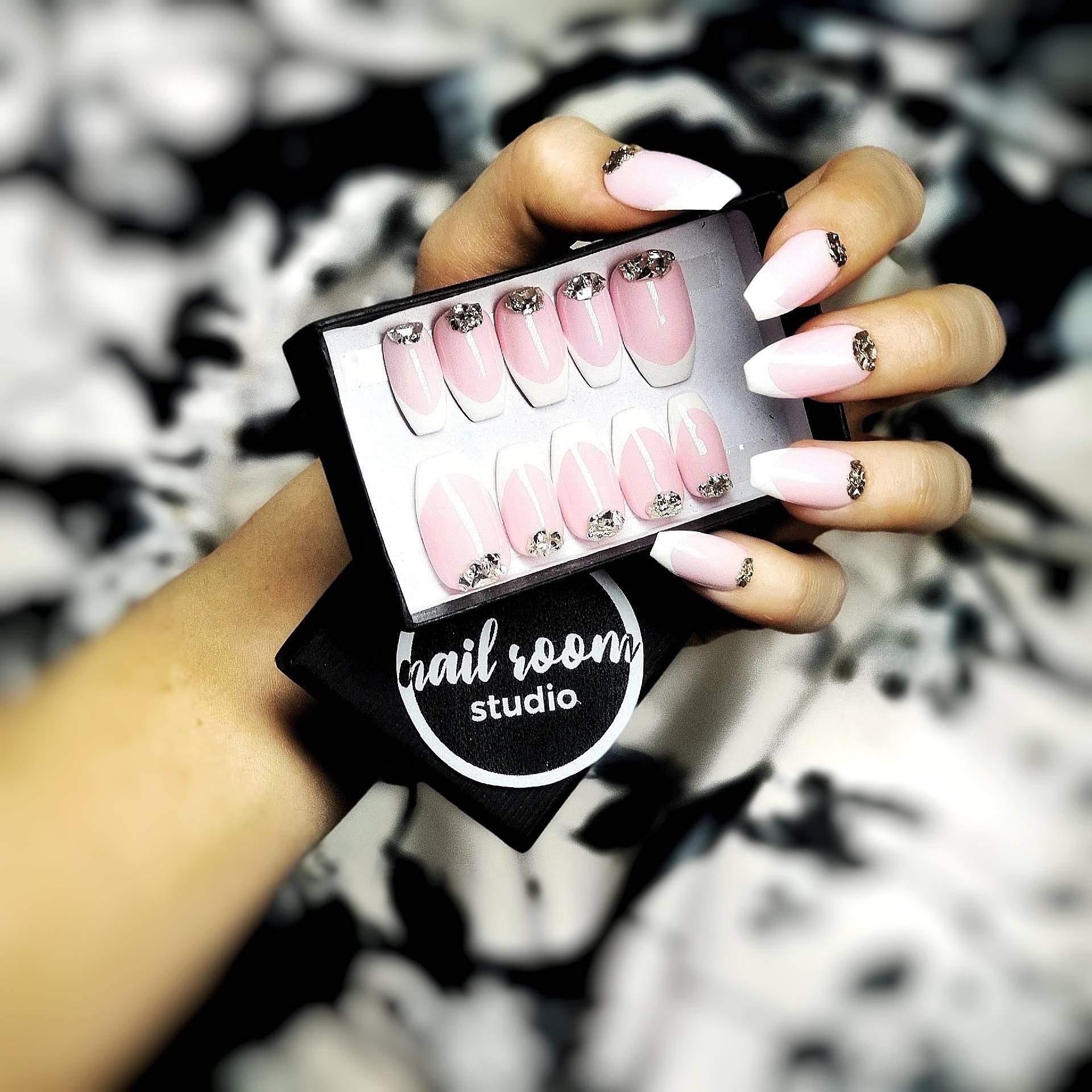 BRIDAL FRENCH Tips 10 Press on Nails Metal Pink Fake Nails Etsy UK