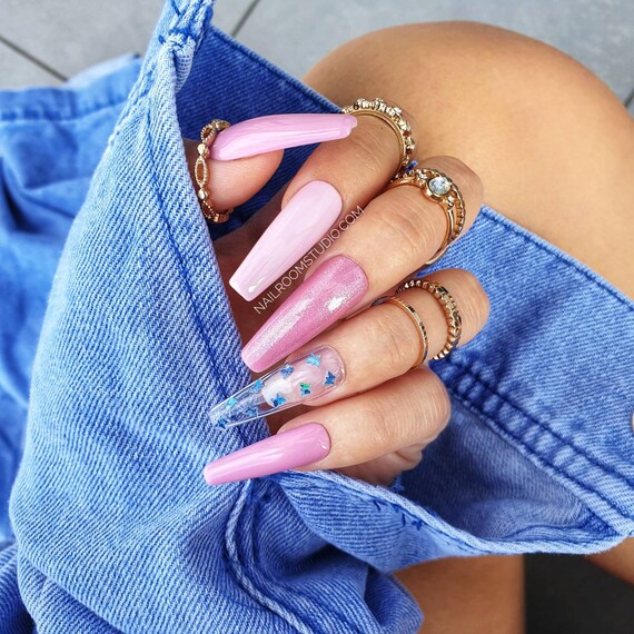 10 Custom False Nails Baby Pink Ombre Glitter Opal Blue Etsy 10 Custom False Nails Baby Pink Ombre Glitter Opal Blue Etsy